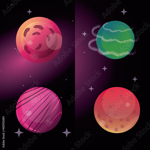 space solar system planets galaxy cosmos, icons set style