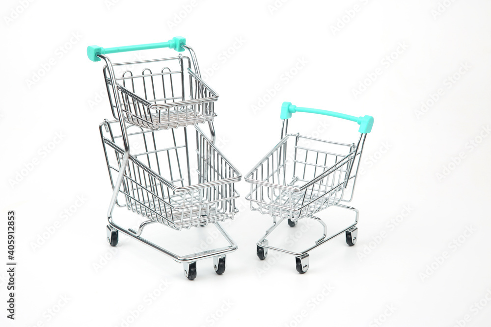 shopping cart for market groceries on white background