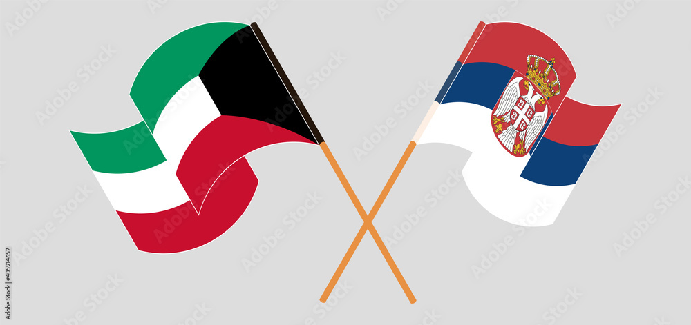 Crossed and waving flags of Kuwait and Serbia Crossed and waving flags of Kuwait and Serbia