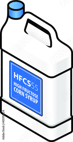 A canister of high fructose corn syrup. Food additive.