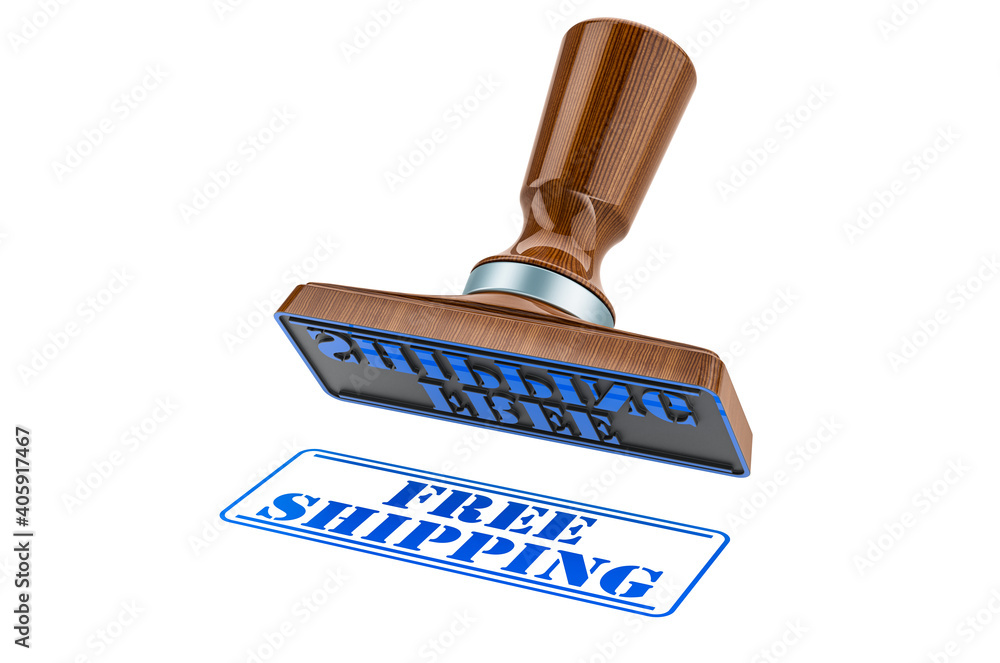 Free Shipping stamp. Wooden stamper, seal with text free shipping, 3D rendering Free Shipping stamp. Wooden stamper, seal with text free shipping, 3D rendering