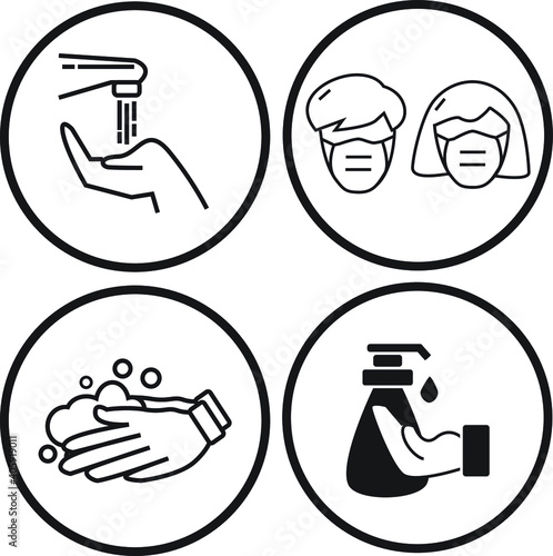 Coronavirus Prevention Set hand wash soap alcohol mask Icon