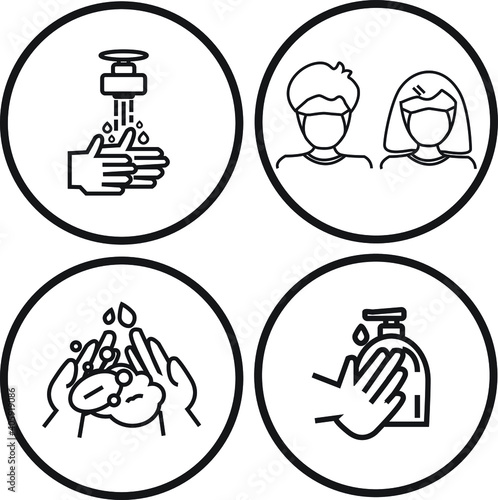 Coronavirus Prevention medical mask hand wash alcohol Set Icon
