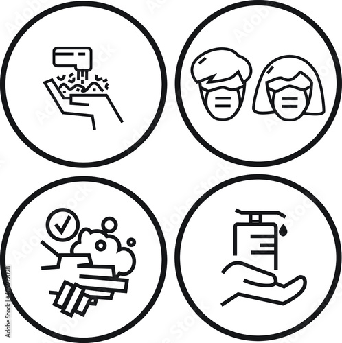 Infection prevention medical mask hand wash alcohol disinfection gargling icon