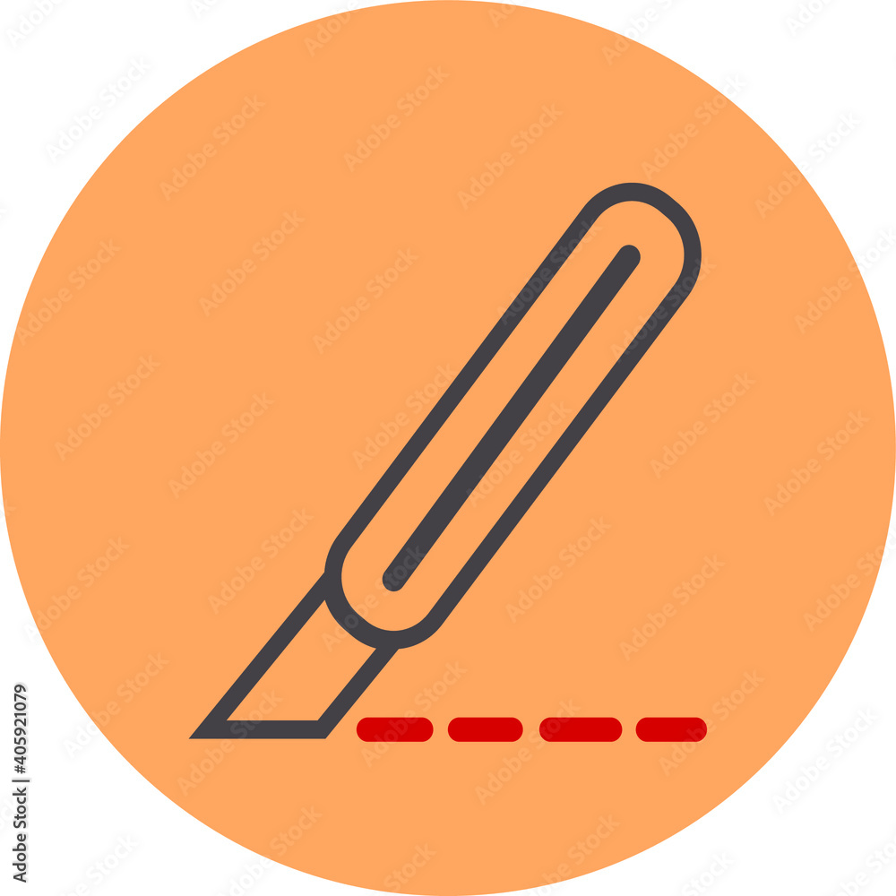 Scalpel with red blood line icon in trendy flat style isolated on a peach background. Scalpel icon page symbol for your web site design logo, app, UI. Vector illustration, EPS10. Scalpel with red blood line icon in trendy flat style isolated on a peach background. Scalpel icon page symbol for your web site design logo, app, UI. Vector illustration, EPS10.