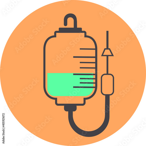 isolated vector picture of IV medicine dripper with solution inside the bottle on orange background 