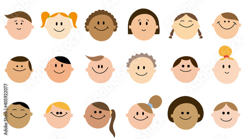 Set of smiling faces of people. Isolated on white background.