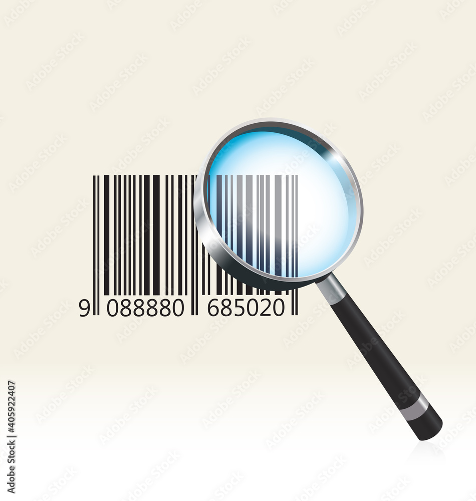 Barcode under magnifying glass. Vector illustration. Barcode under magnifying glass. Vector illustration.