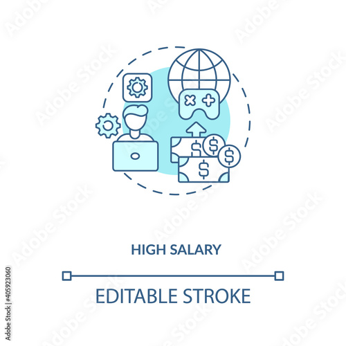 High salary concept icon. Game design industry benefits. Receive lots of cash for high quality job. Working idea thin line illustration. Vector isolated outline RGB color drawing. Editable stroke