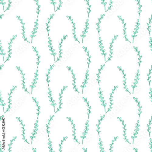 Natural vector seamless pattern branch green elements on white background