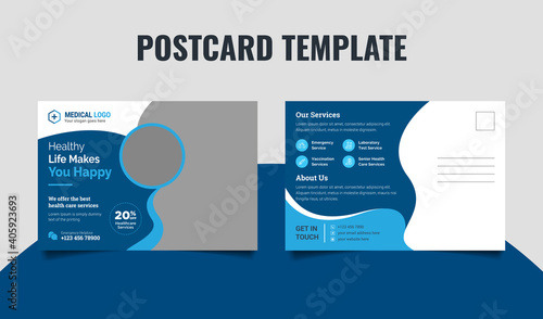 Medical health care postcard template design premium vector