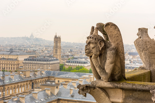 Gargoyle on Notre Dame de Paris Cathedral of Paris. © resul