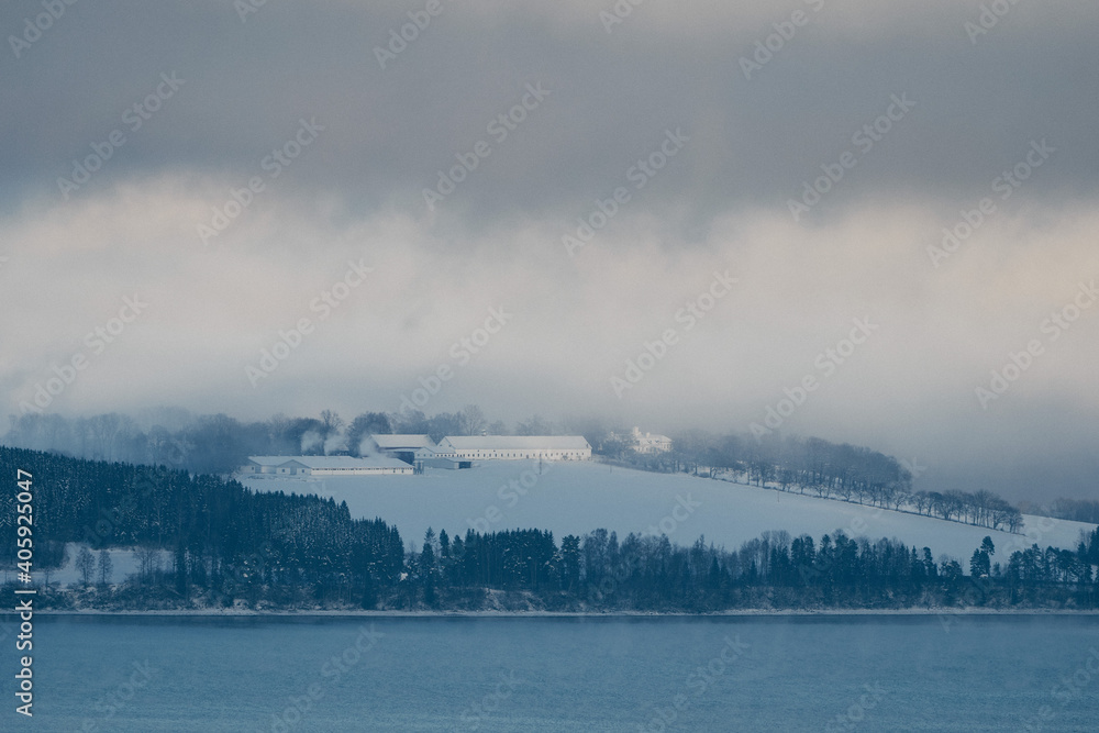 The southern part of Helgøya Island in Lake Mjøsa at winter.
