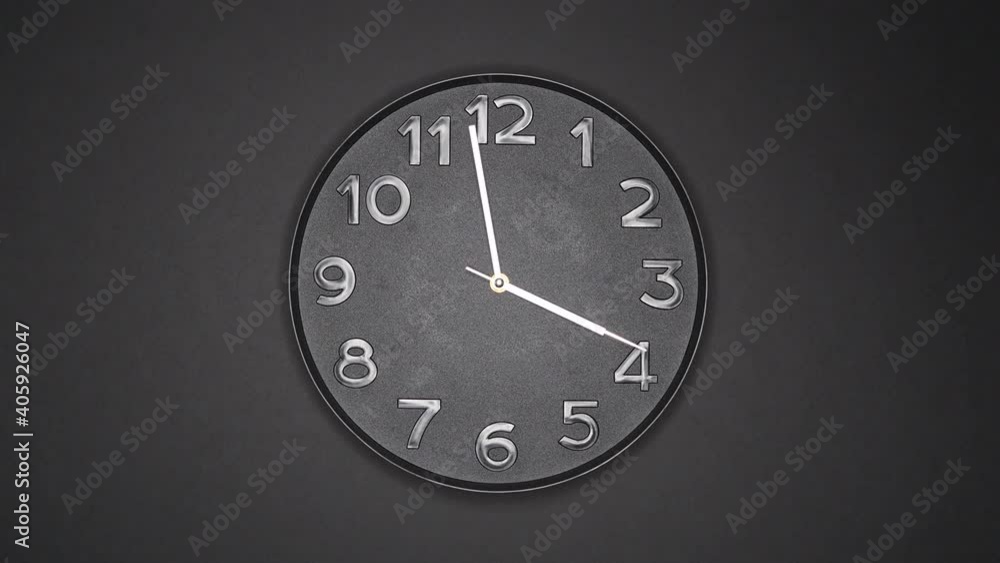 The Time On The Clock Four. Black Clock With The White Steel Arrow Running In The Background Of The Arabic Numerals.. The Time On The Clock Four. Black Clock With The White Steel Arrow Running In The Background Of The Arabic Numerals..