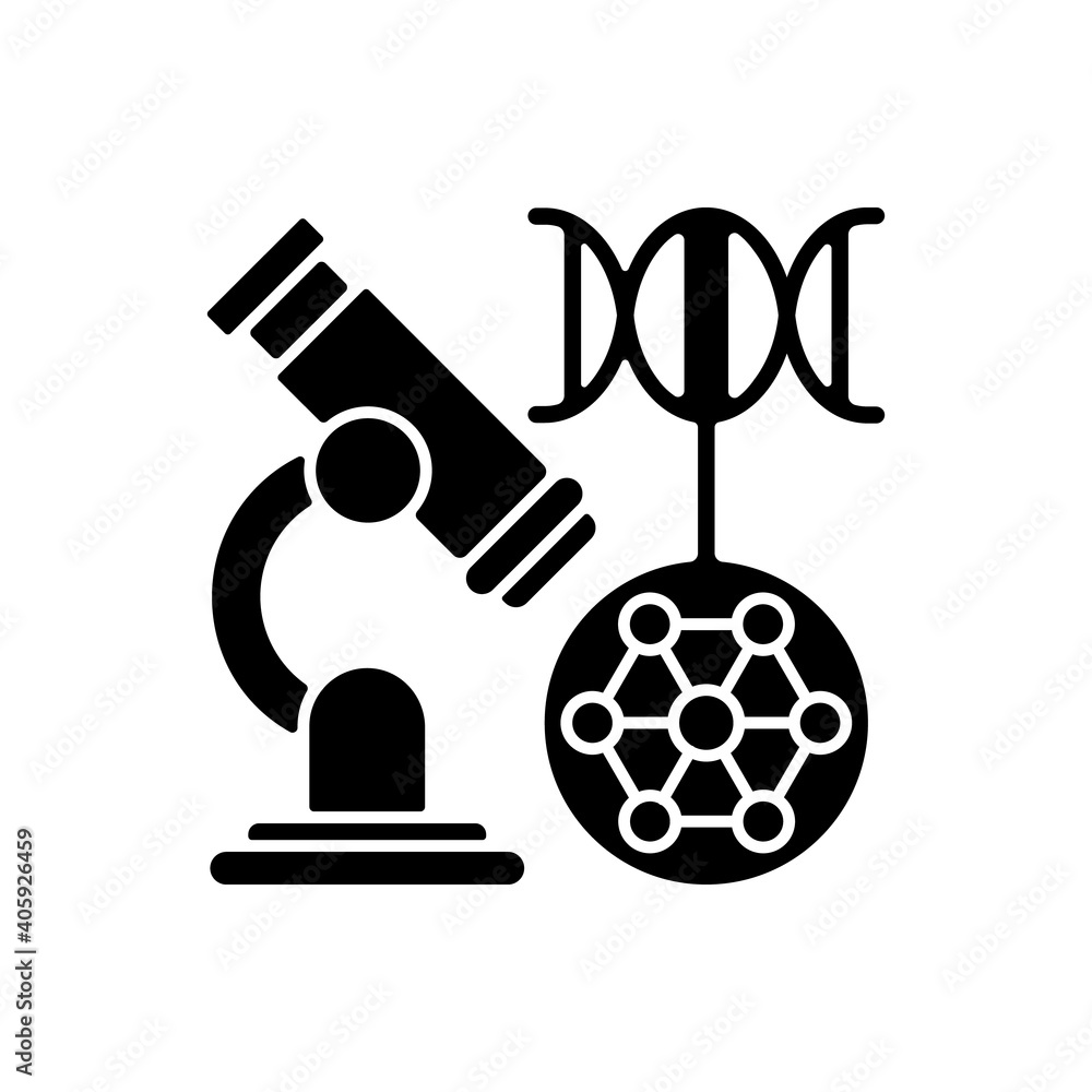 DNA microarray black glyph icon. Microscopic analysis. Nano organism ...