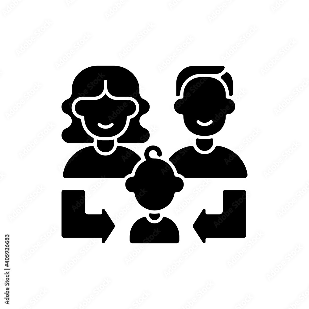 Heredity black glyph icon. Human life reproduction. Family generation. Couple of parent with daughter, son. Relative relation. Silhouette symbol on white space. Vector isolated illustration Heredity black glyph icon. Human life reproduction. Family generation. Couple of parent with daughter, son. Relative relation. Silhouette symbol on white space. Vector isolated illustration