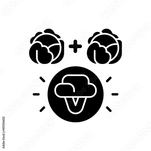 Selective breeding black glyph icon. Genetic engineering. Food modification. Agricultural production. Vegetable cultivation. Silhouette symbol on white space. Vector isolated illustration