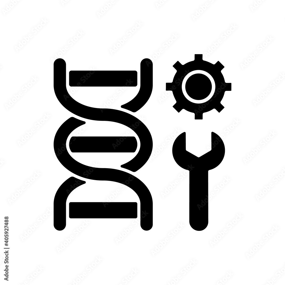 Genetic engineering black glyph icon. DNA structure. Scientific research. Experiment with molecule. Laboratory experiment. Silhouette symbol on white space. Vector isolated illustration Genetic engineering black glyph icon. DNA structure. Scientific research. Experiment with molecule. Laboratory experiment. Silhouette symbol on white space. Vector isolated illustration