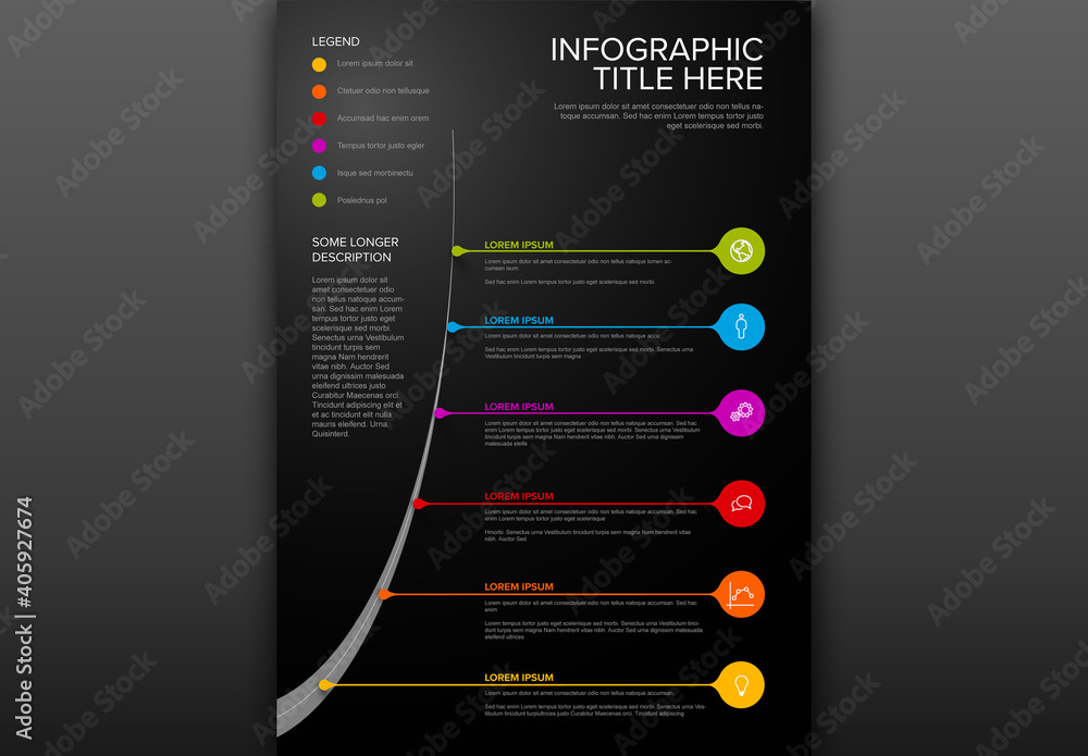 infographic dark vertical timeline template design... Dark Infographic Vertical Timeline Layout with Droplet Pointers Stock ...