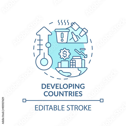 Developing countries concept icon. Negative invironment impact idea thin line illustration. Ethical banking. Vector isolated outline RGB color drawing. Climate justice. Editable stroke
