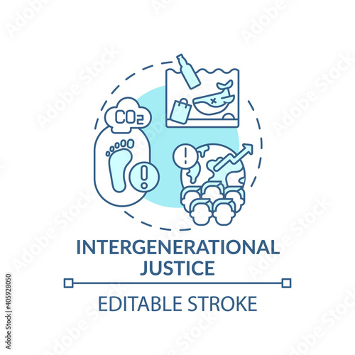 Intergenerational justice concept icon. Climate justice idea thin line illustration. Fossil-Free World. Vector isolated outline RGB color drawing. Global warming. Editable stroke