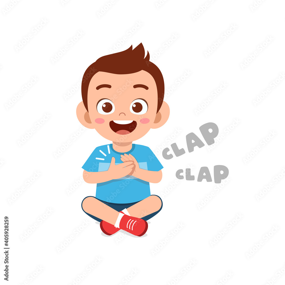 happy cute little kid boy standing and clap the hand happy cute little kid boy standing and clap the hand