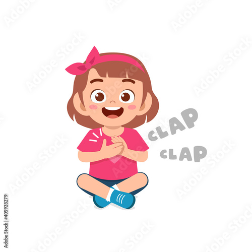 happy cute little kid girl standing and clap the hand