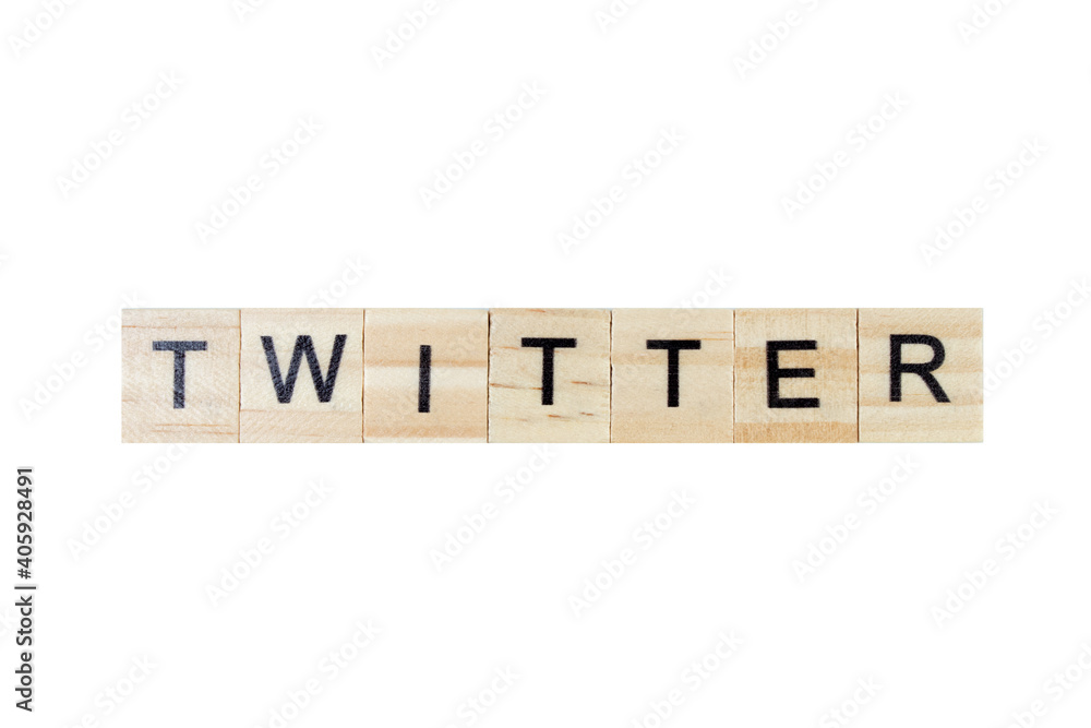 twitter. English word on white isolated background composed from letters on wooden cubes. Learning english concept. twitter. English word on white isolated background composed from letters on wooden cubes. Learning english concept.