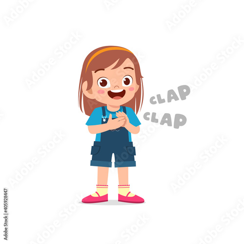 happy cute little kid girl standing and clap the hand