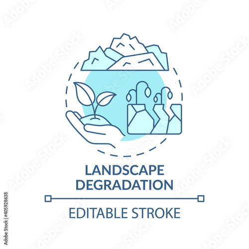 Landscape degradation concept icon. Climate change idea thin line illustration. Harmful impact. Human-induced processes acting upon the land Vector isolated outline RGB color drawing. Editable stroke