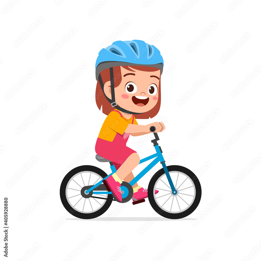 Obraz premium happy cute little girl boy riding bicycle