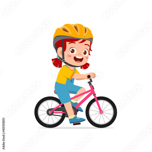 happy cute little girl boy riding bicycle