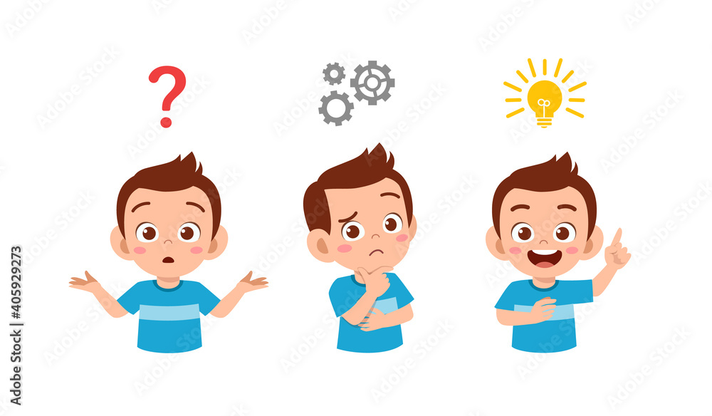 happy cute little kid boy thinking and searching idea process happy cute little kid boy thinking and searching idea process