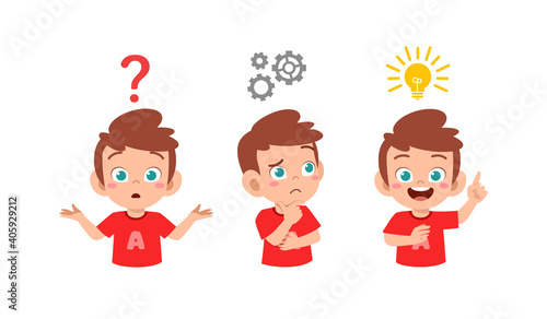 happy cute little kid boy thinking and searching idea process
