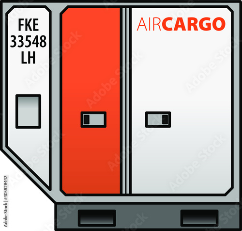 An air cargo container for loading into airplane cargo holds. Left hand half.