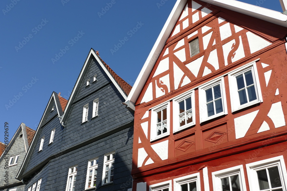 Fachwerkfassaden in der Altstadt von Nidda / Wetterau