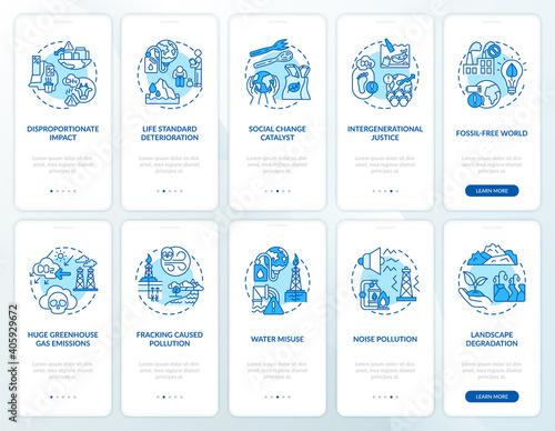 Social change catalyst onboarding mobile app page screen with concepts. Climate justice walkthrough 10 steps graphic instructions. Global warming. UI vector template with RGB color illustrations