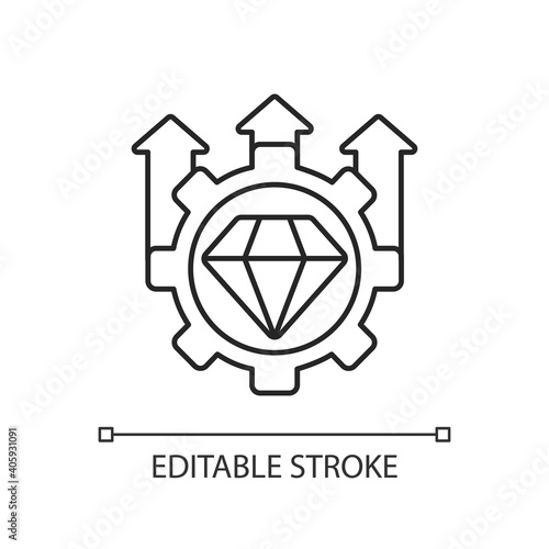 Excellence, high standards linear icon. Quality control. Core corporate values. Business service. Thin line customizable illustration. Contour symbol. Vector isolated outline drawing. Editable stroke