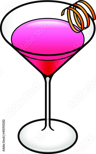 A cosmopolitan cocktail with a twist of citrus peel.