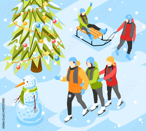 Winter Fun Isometric Composition