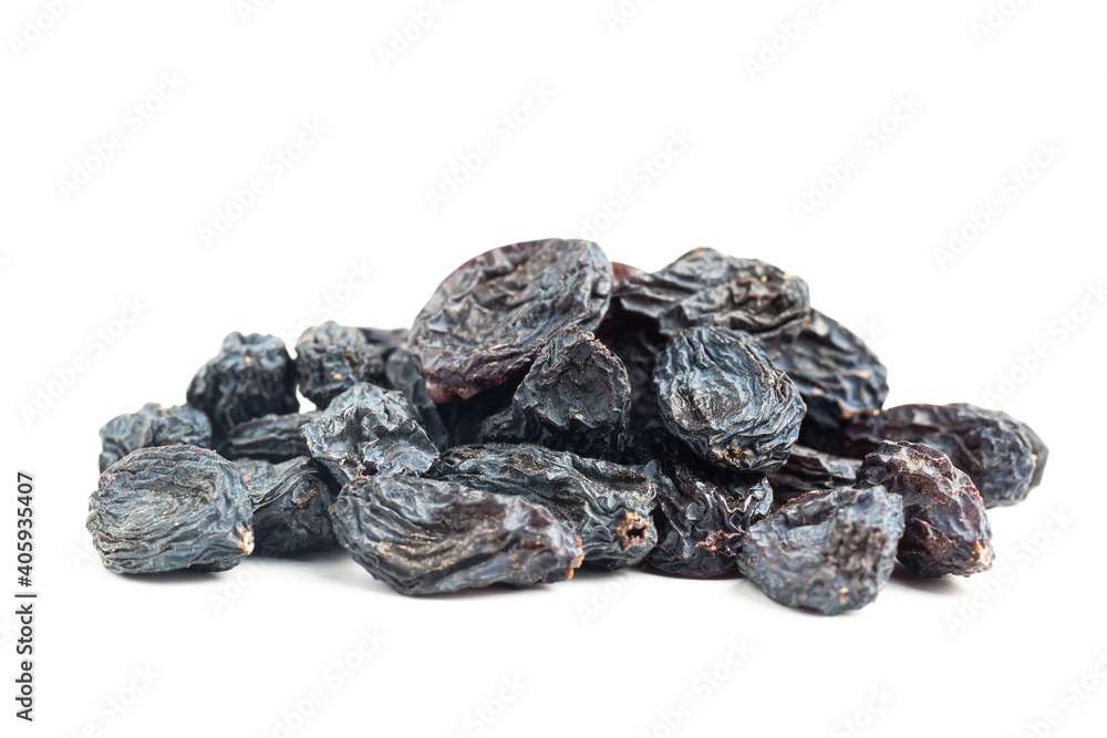 Dark blue raisins isolated on white background Dark blue raisins isolated on white background