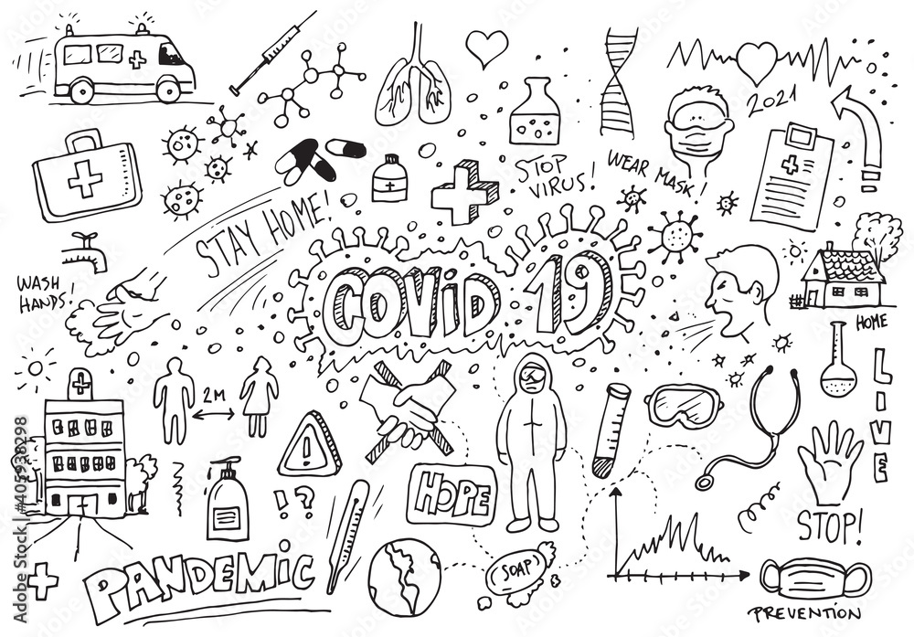 Corona virus vector hand drawn doodles