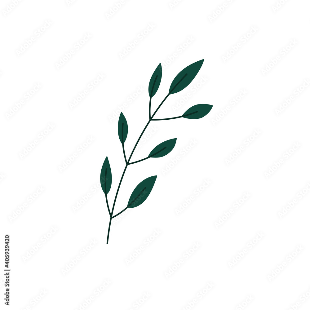 Obraz premium branch foliage leaves nature cartoon in flat style