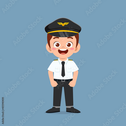 happy cute little kid boy wearing pilot uniform