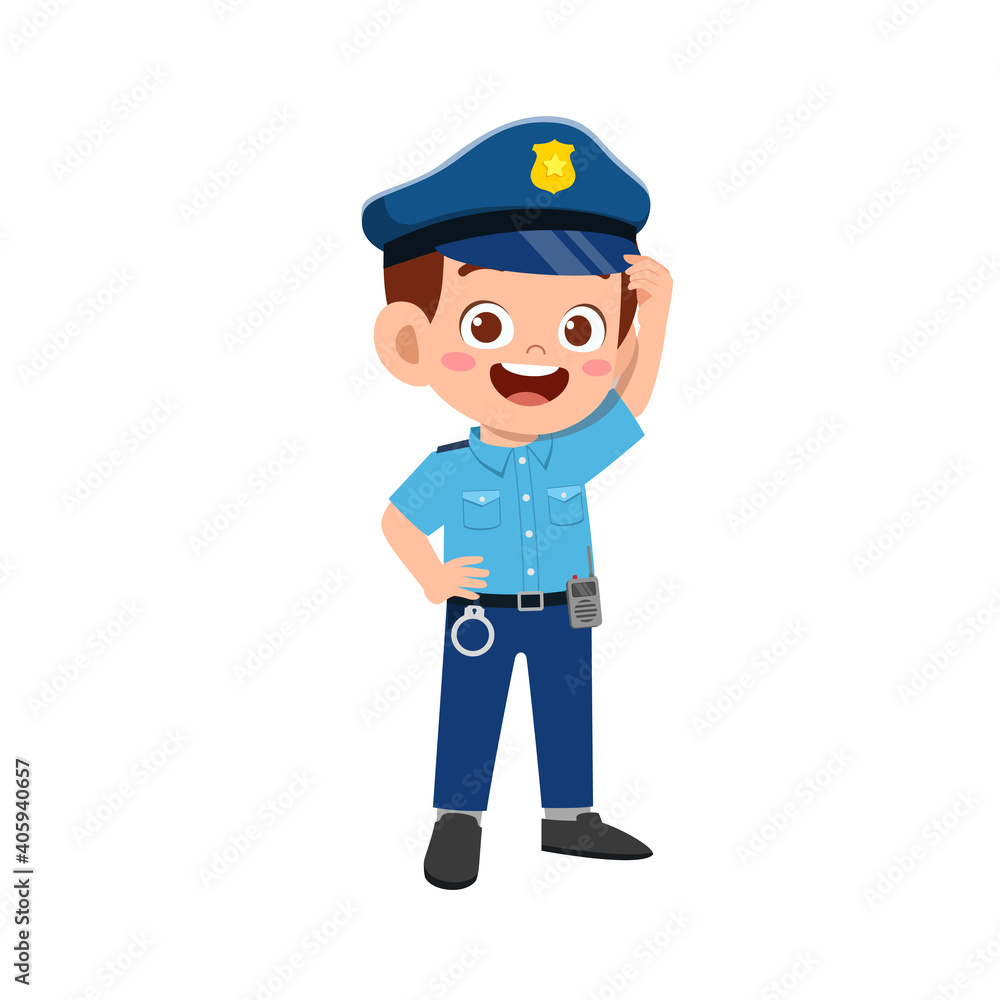 happy cute little kid boy wearing police uniform happy cute little kid boy wearing police uniform