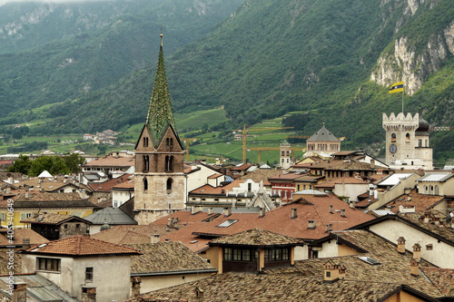 trento, roofs, city, town, old, church, tower, redroof, landscape, summer, village, mountain, Tirol, Italy, Europe, rocks, hill, holidays, trip