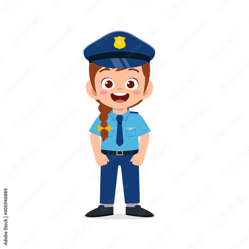 happy cute little kid girl wearing police uniform happy cute little kid girl wearing police uniform