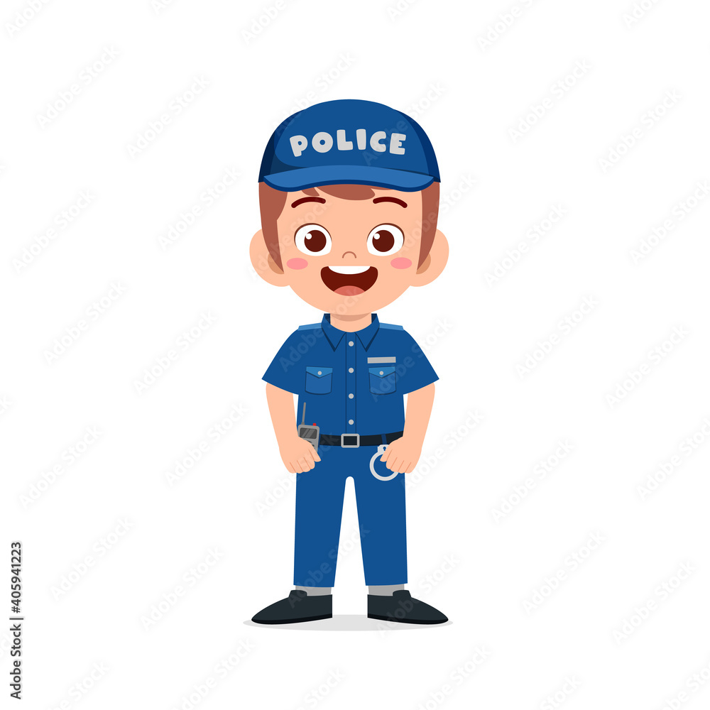 happy cute little kid boy wearing police uniform happy cute little kid boy wearing police uniform