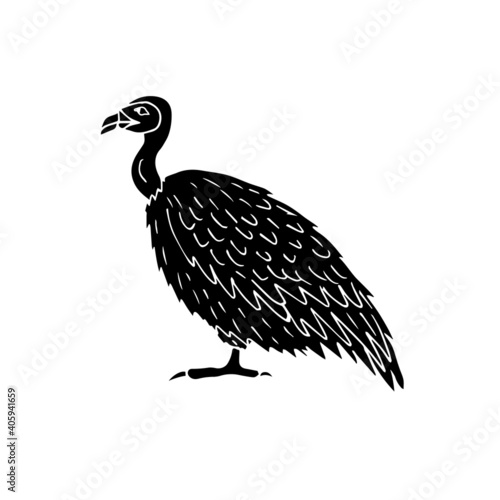 Vector hand drawn doodle sketch black griffon vulture bird isolated on white background