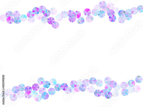 Blue beads confetti scatter vector illustration. Metallic glowing tinsel particles party glitter top view. New Year confetti placer shimmering background.